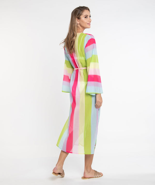 Multicoloured Rainbow Striped Maxi Dress with Pastel Hues