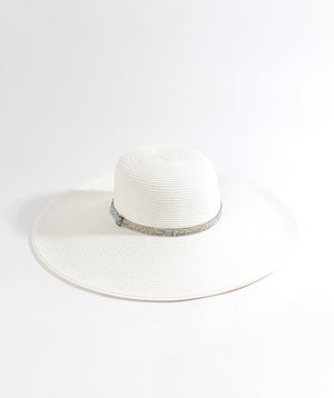White Straw Fedora Hat with Rhinestone Belt