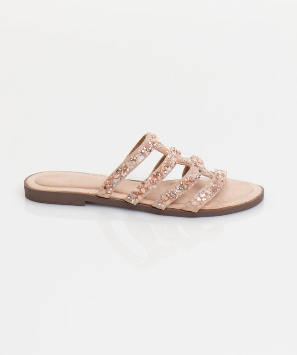 Natural Slip-On Sandal with Shell Embellishments and Padded Insole