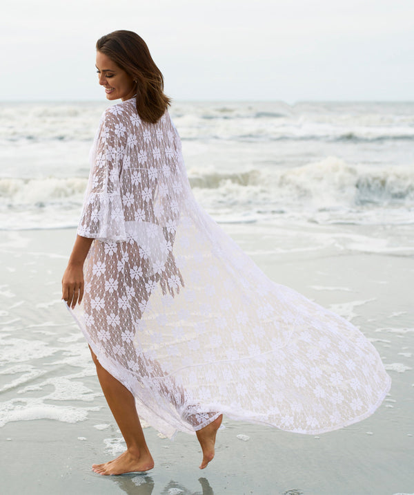 White Lace Skye Kimono: Full-Length Lightweight Design
