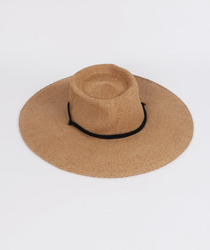 Natural Straw Floppy Hat with Wide Brim and Rope Trim