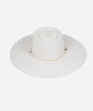 White Wide Brim Straw Hat with Rope Trim Embellishment