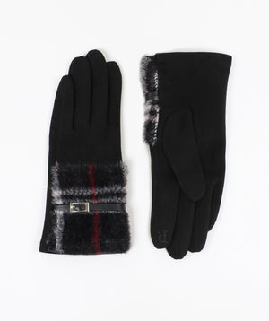 Faux Suede Gloves with Faux Fur Cuff - Black - Accessories, Black, Faux Fur, Glove, Winter Accessories, Zoe