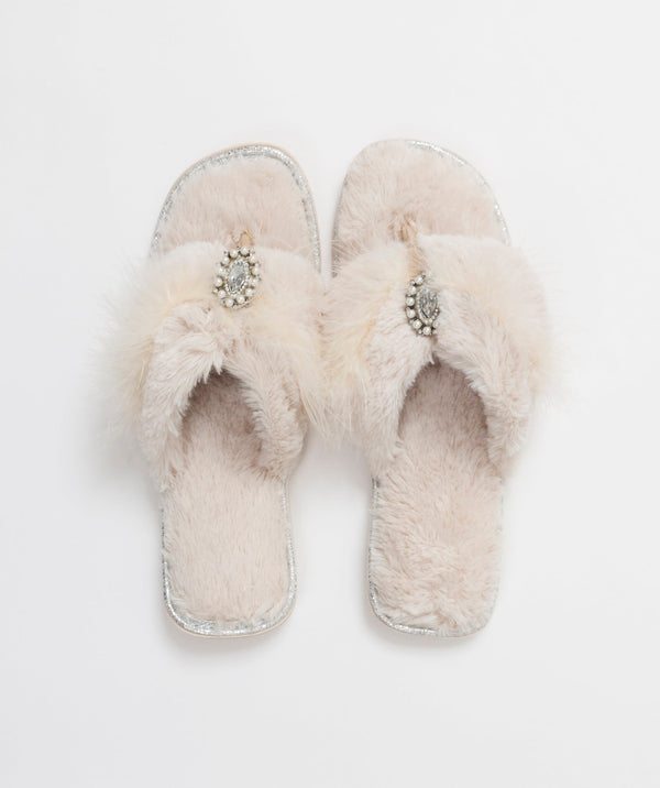 Faux Fur Slippers - Almond - Almond, Faux Fur, Footwear, Slipper, Zoe