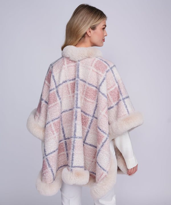 Abigail - Blush Pink Wrap with Faux Fur Trim