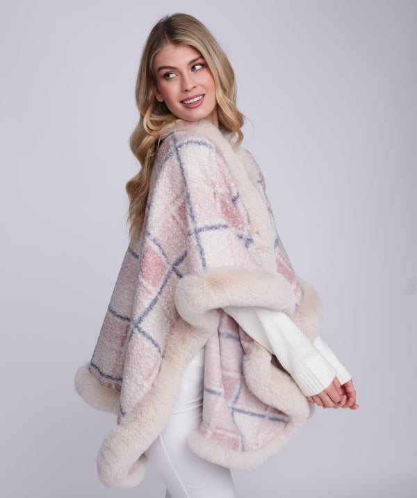 Abigail - Blush Pink Wrap with Faux Fur Trim