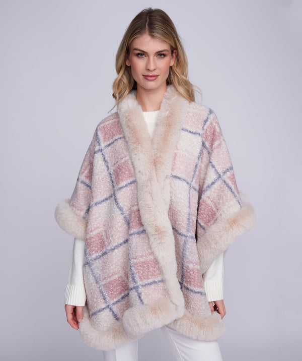 Abigail - Blush Pink Wrap with Faux Fur Trim