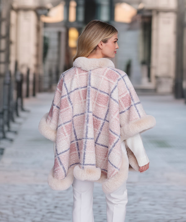 Abigail - Blush Pink Wrap with Faux Fur Trim
