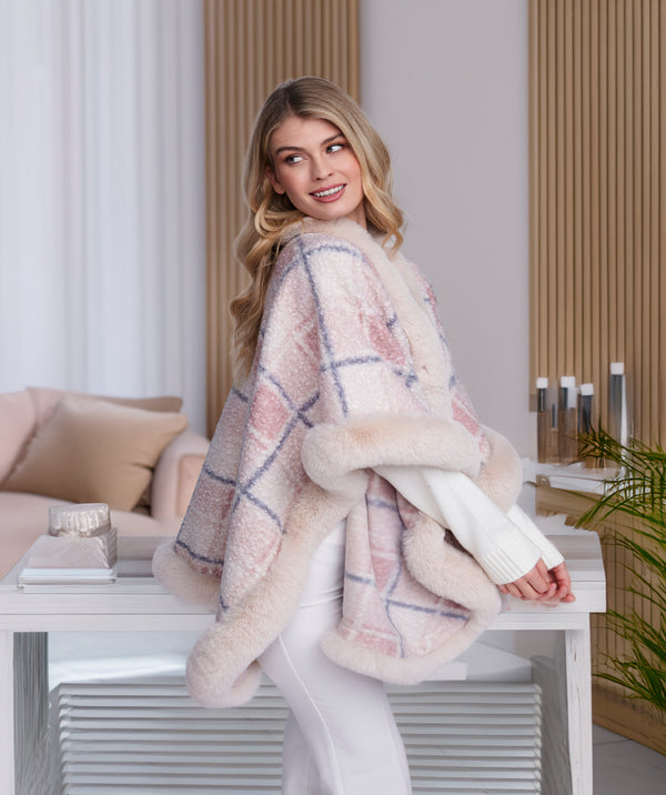 Abigail - Blush Pink Wrap with Faux Fur Trim