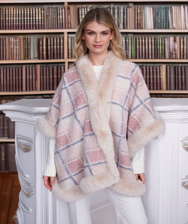 Abigail - Blush Pink Wrap with Faux Fur Trim