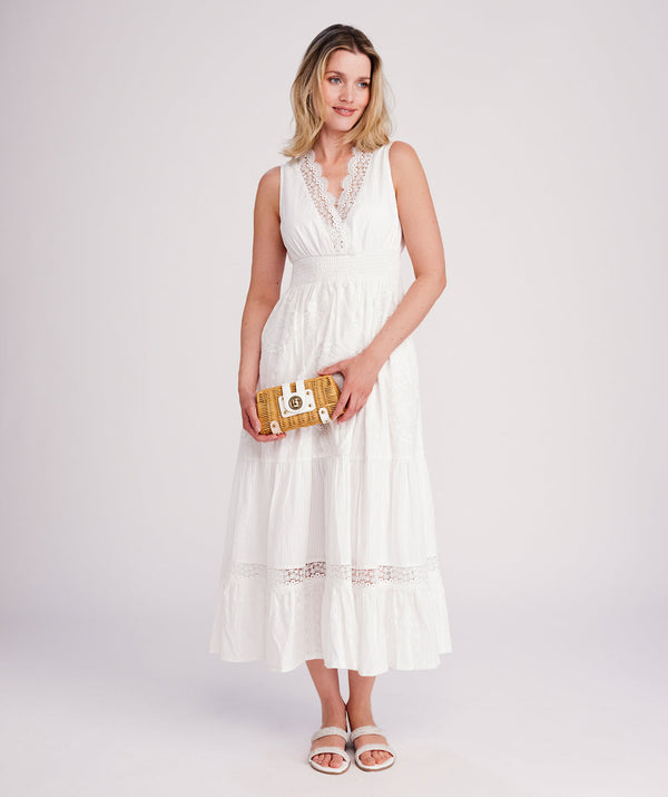 Acapulco - White Sleeveless Cotton Lace Maxi Dress