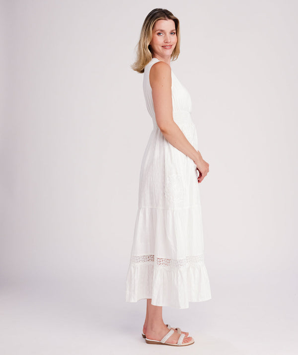 Acapulco - White Sleeveless Cotton Lace Maxi Dress