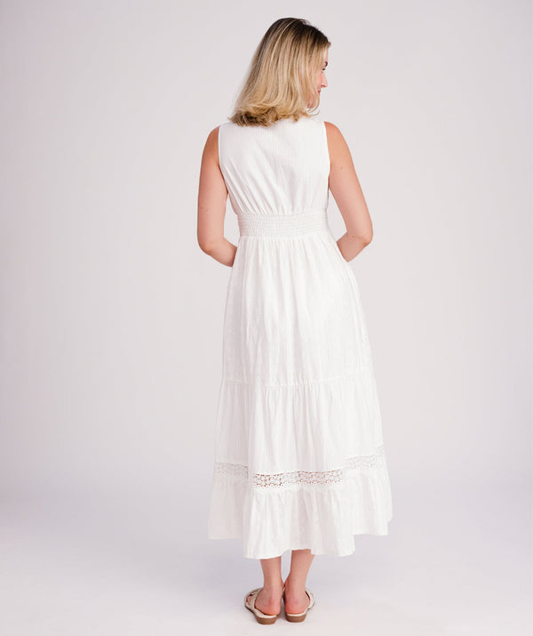 Acapulco - White Sleeveless Cotton Lace Maxi Dress