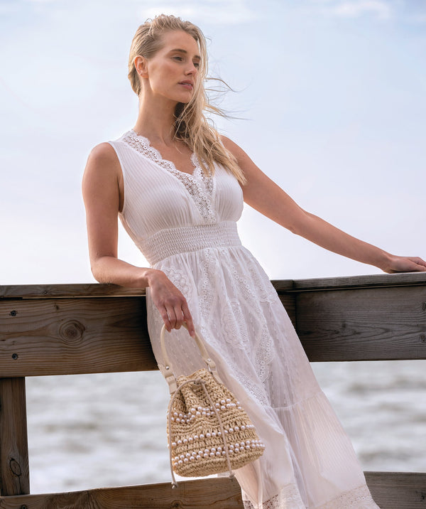 Acapulco - White Sleeveless Cotton Lace Maxi Dress