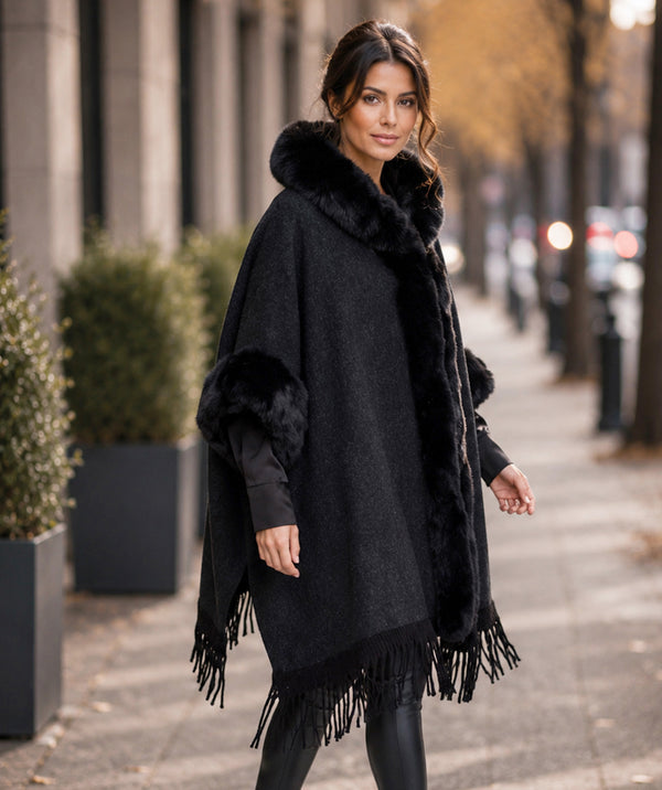 Adalee - Faux Fur Hooded Cape