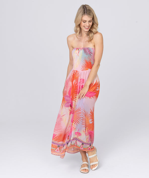 Adalia - vestido maxi sem alças rosa rosa quente