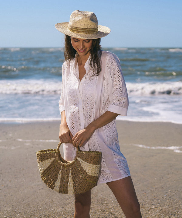 Monaco – Tasche aus gewebtem Stroh in Natur- und Goldtönen