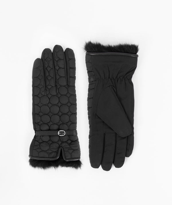 Black Quilted Waterproof Faux Fur Lined Women's Gloves