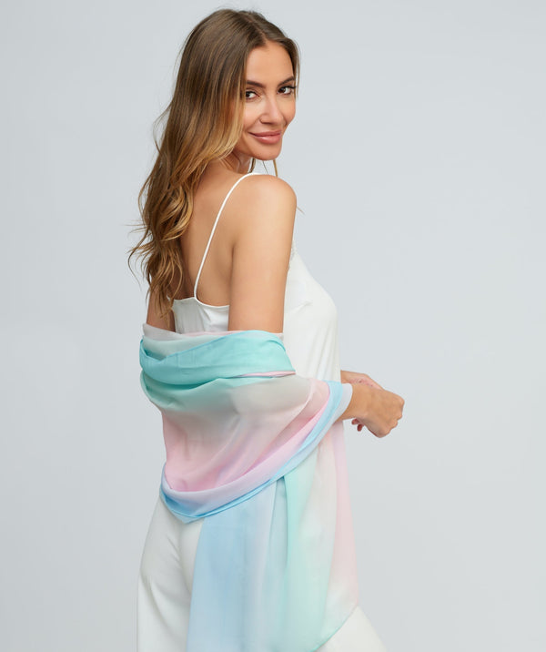 Pastel Ombre Print Scarf with Finished Edging