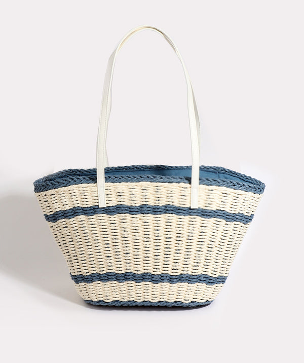 Blue White Straw Beach Basket