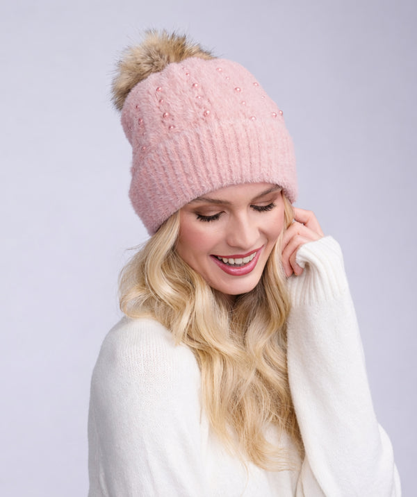 Alora - Sombrero con pompón adornado suave rosa