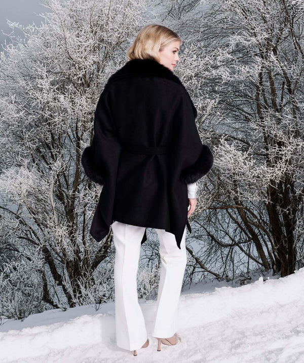 Ambrosia - Black Faux Suede Wrap with Faux Fur Trim