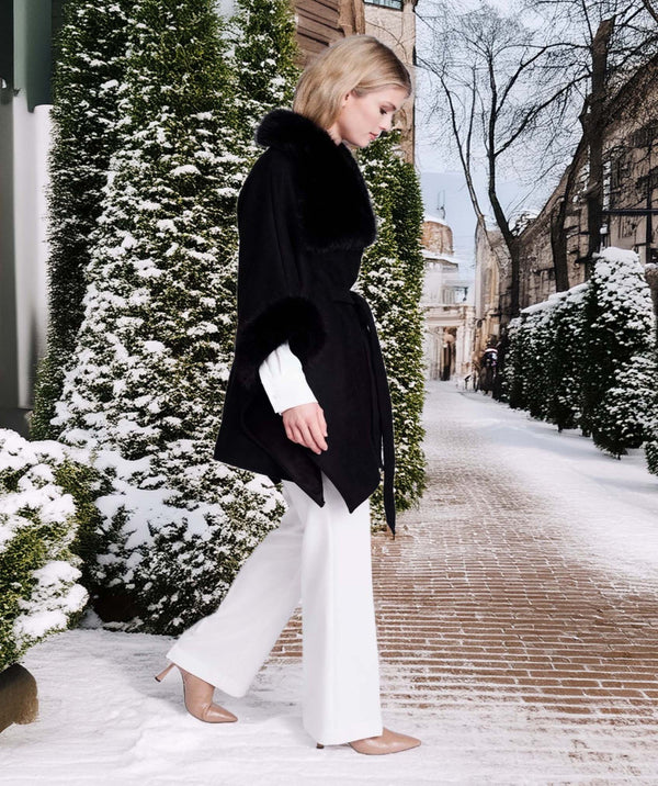 Ambrosia - Black Faux Suede Wrap with Faux Fur Trim
