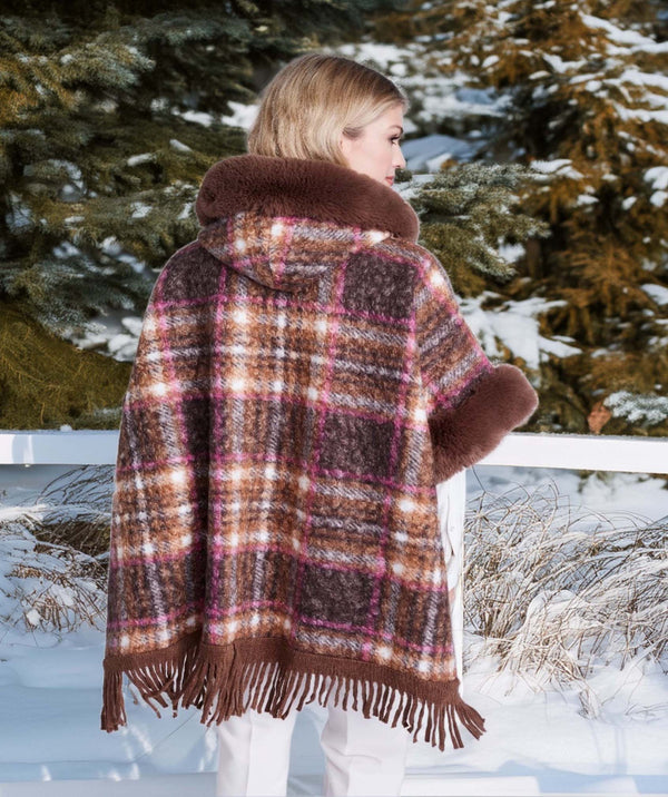 Amelia - Taupe Textured Wrap with Faux Fur Collar