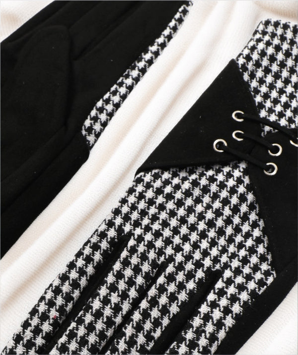Amorette - Faux Suede Houndstooth Gloves