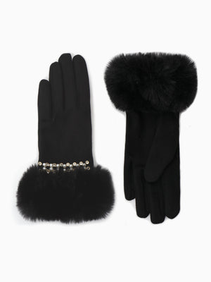 Faux Fur Cuff Pearl embellished Gloves | Stylish Gloves, Great Value