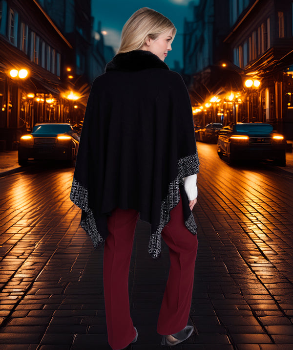 Analise - Black Rhinestone Wrap with Faux Fur Trim
