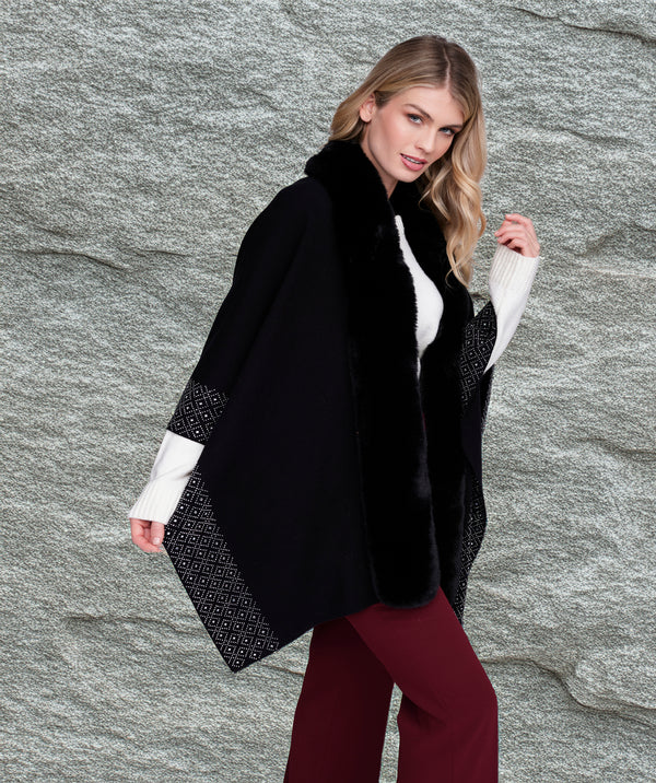 Analise - Black Rhinestone Wrap with Faux Fur Trim