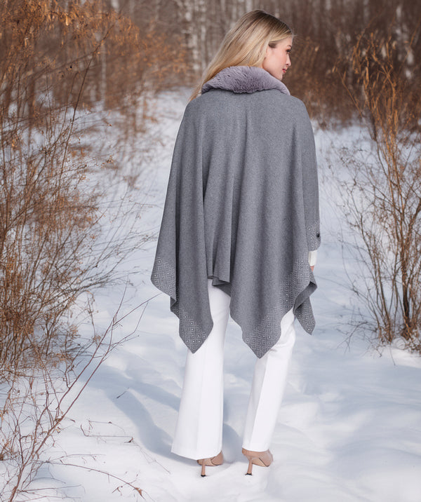 Analise - Silver Grey Rhinestone Wrap with Faux Fur Trim