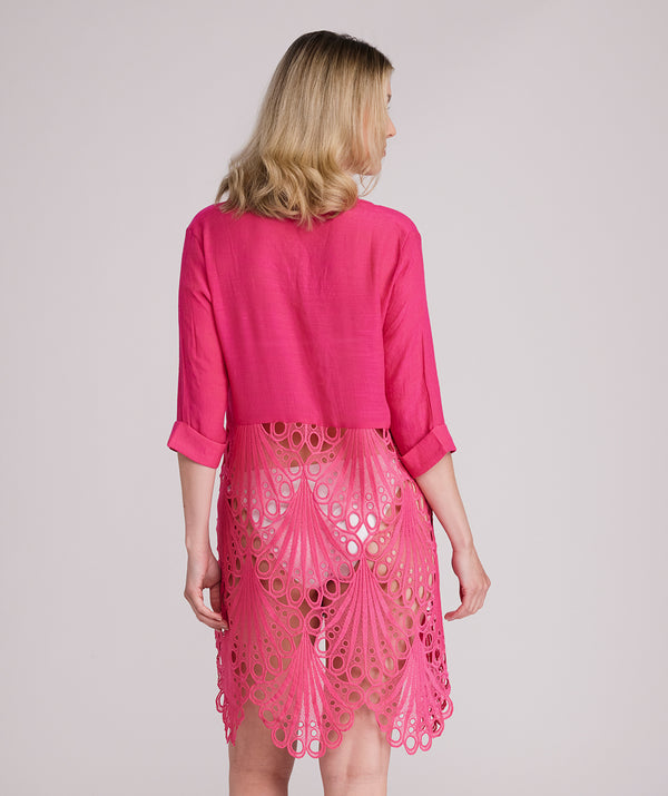Anastasia - Camisa de renda de algodão rosa quente encobrimento