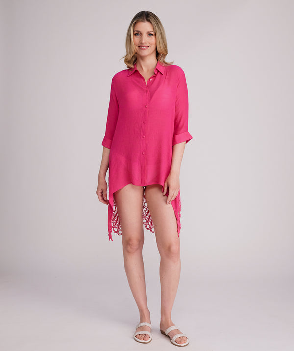 Anastasia - Camisa de renda de algodão rosa quente encobrimento