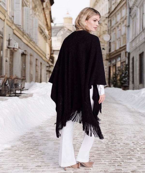 Anthea - Black Super Soft Fringed Wrap