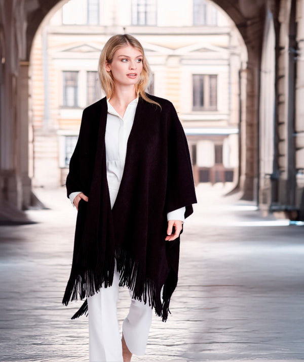 Anthea - Black Super Soft Fringed Wrap