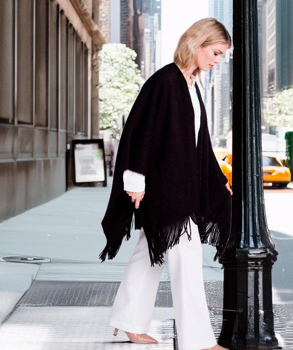 Anthea - Black Super Soft Fringed Wrap