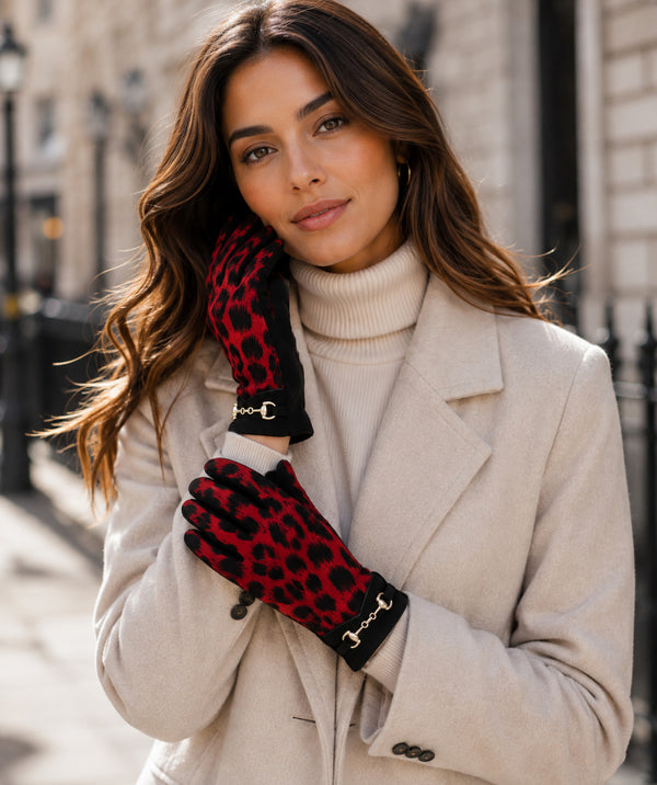 Antonia – Handschuhe aus Wildlederimitat mit Leopardenmuster