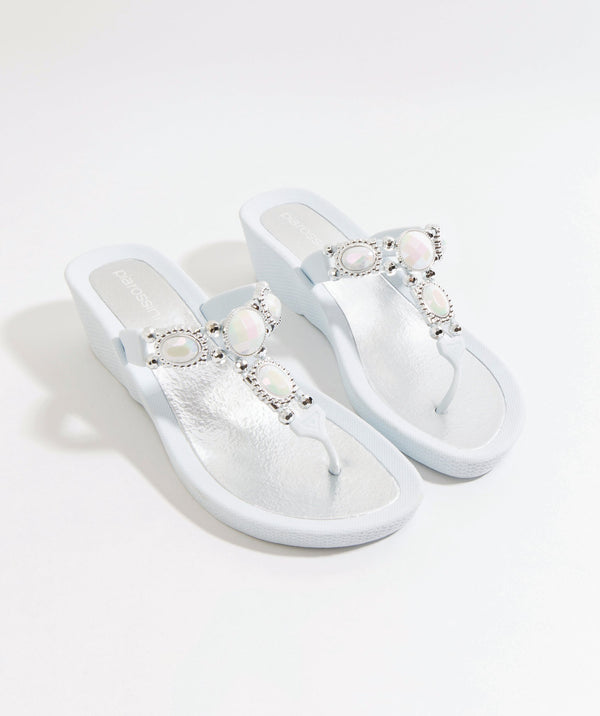 Apolo - Zapatos de piscina de cuña adornada blanca con suela antideslizante
