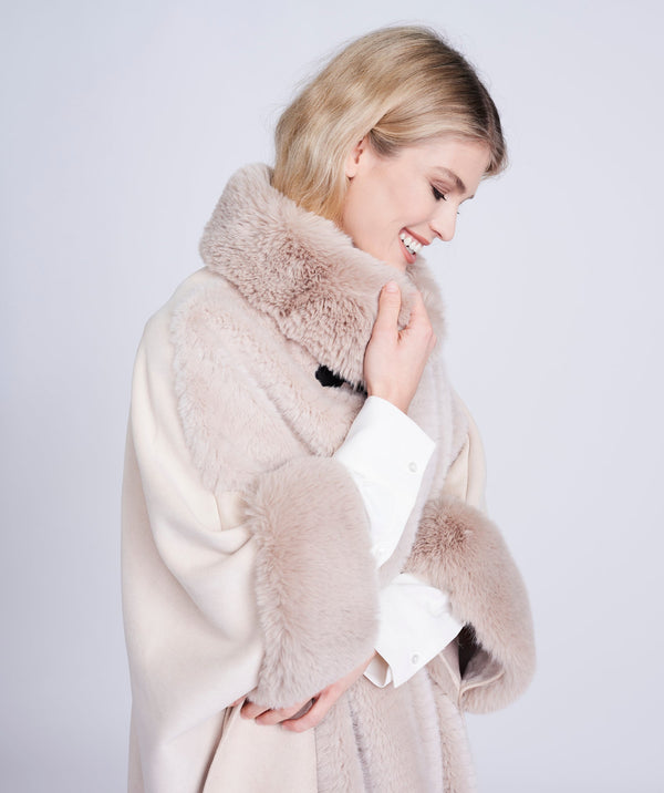 Beige Faux Suede Wrap with Plush Faux Fur Panel