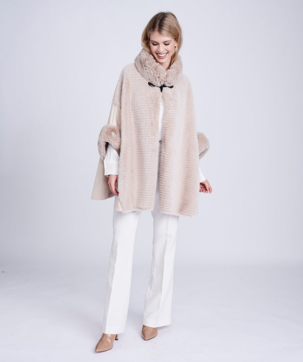 Beige Faux Suede Wrap with Plush Faux Fur Panel