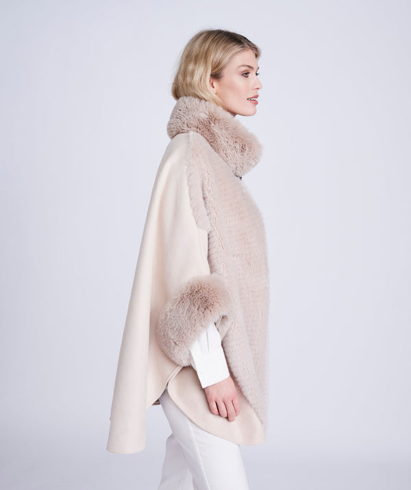 Beige Faux Suede Wrap with Plush Faux Fur Panel