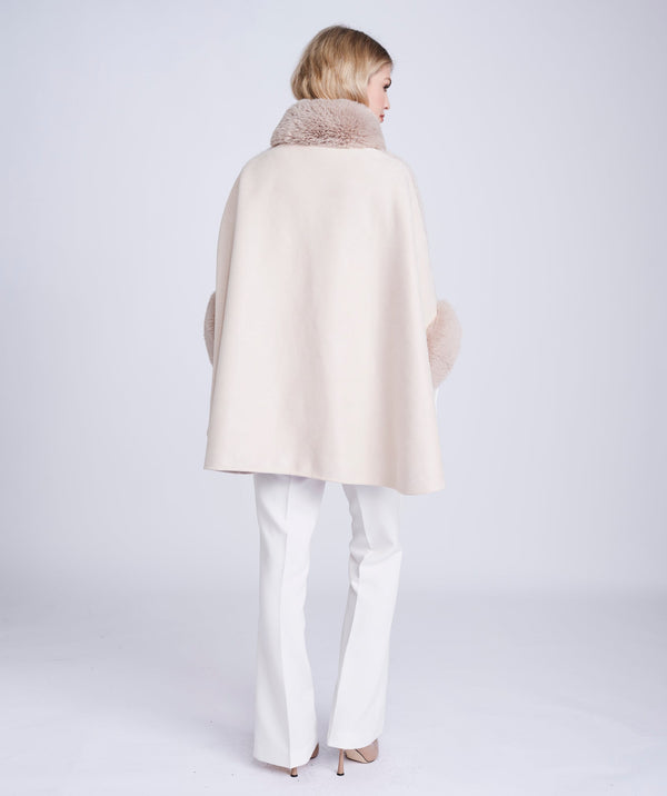 Beige Faux Suede Wrap with Plush Faux Fur Panel