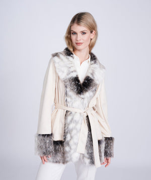 Snow Leopard Faux Suede Wrap-Style Coat