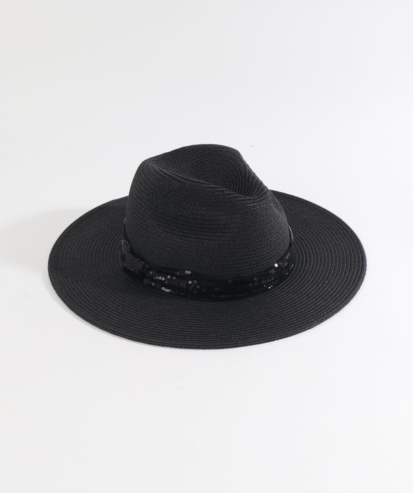Aura - Sequin Trim Straw Fedora