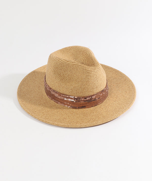 Aura - Sequin Trim Straw Fedora
