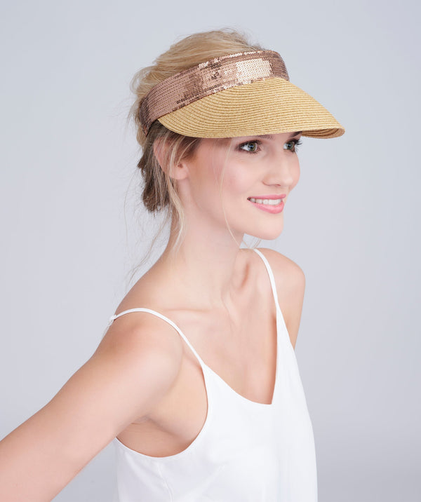 Aura - Visor de paille naturelle avec garniture à sequins scintillantes
