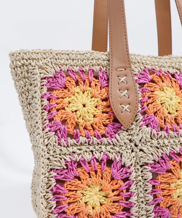 Aurora - Tan rosa Blumenhäkeltasche
