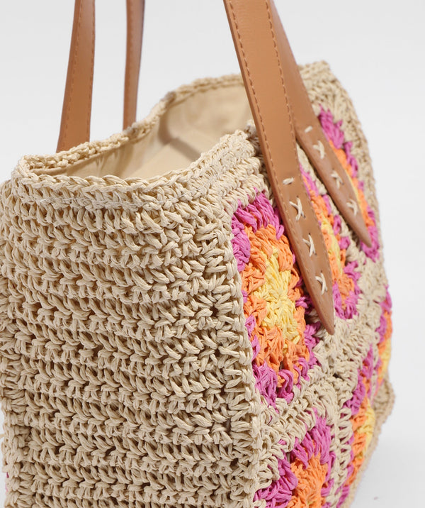 Aurora - Tan rosa Blumenhäkeltasche